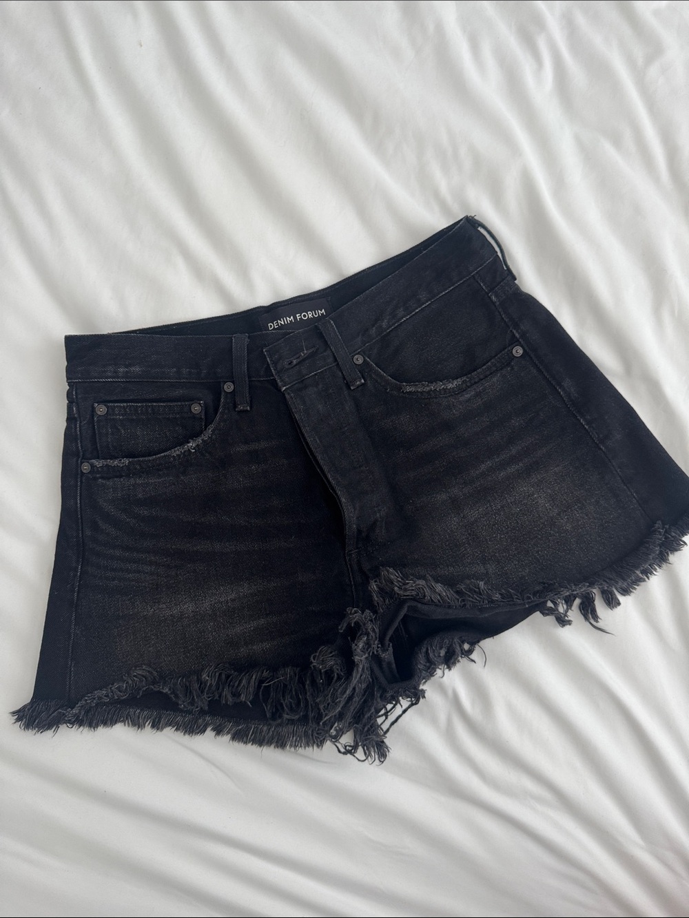 Aritzia Denim Forum Black Frayed Hem Jean Shorts